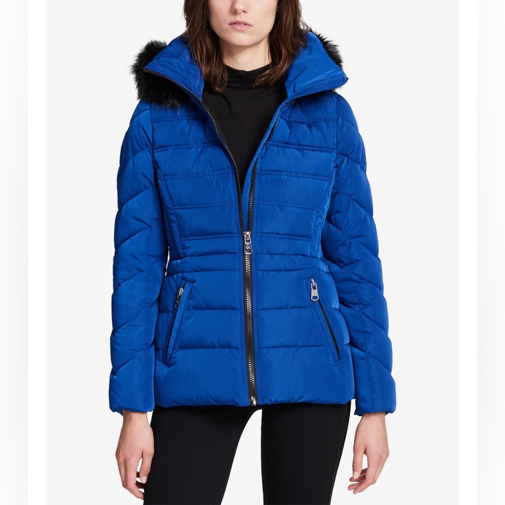 Calvin Klein Water Resistant Hooded Faux Fur Trim Puffer Jacket